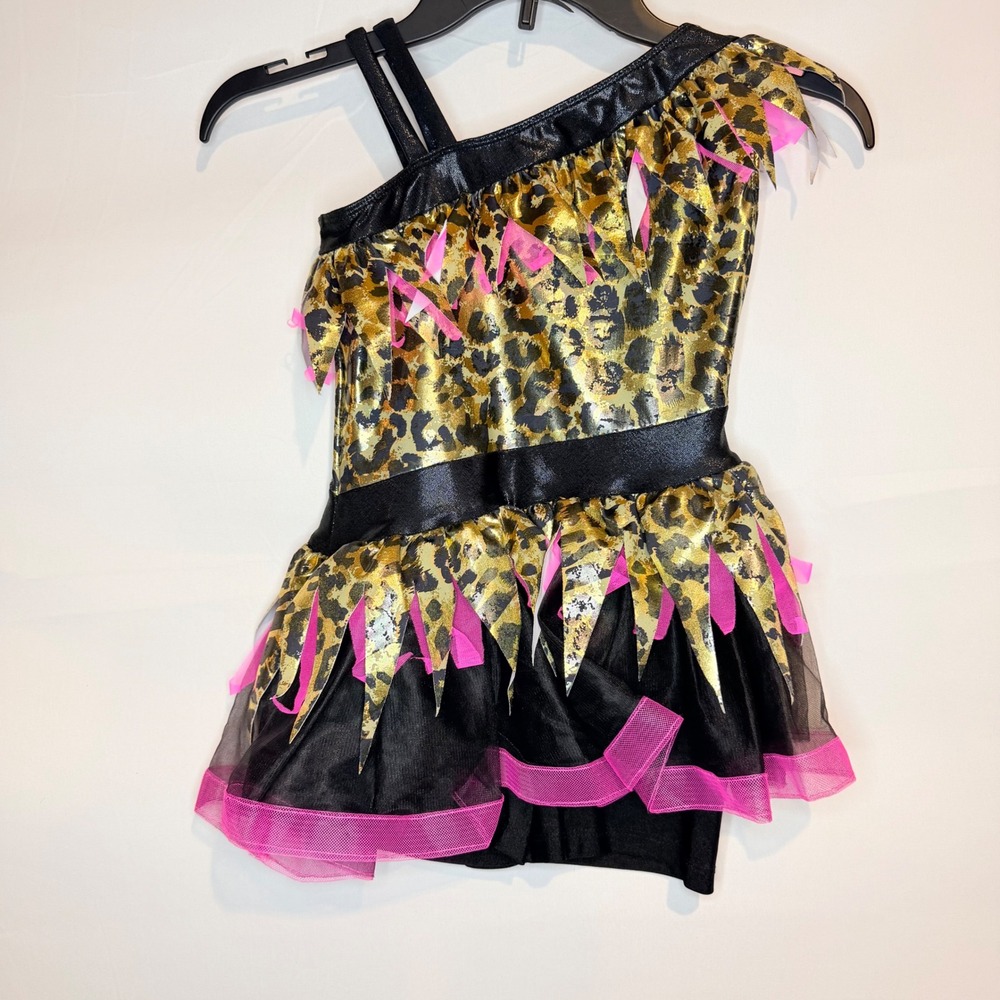 Revolution Dancewear Kids MC Leopard One Shoulder Dance Costume Pink RC23947